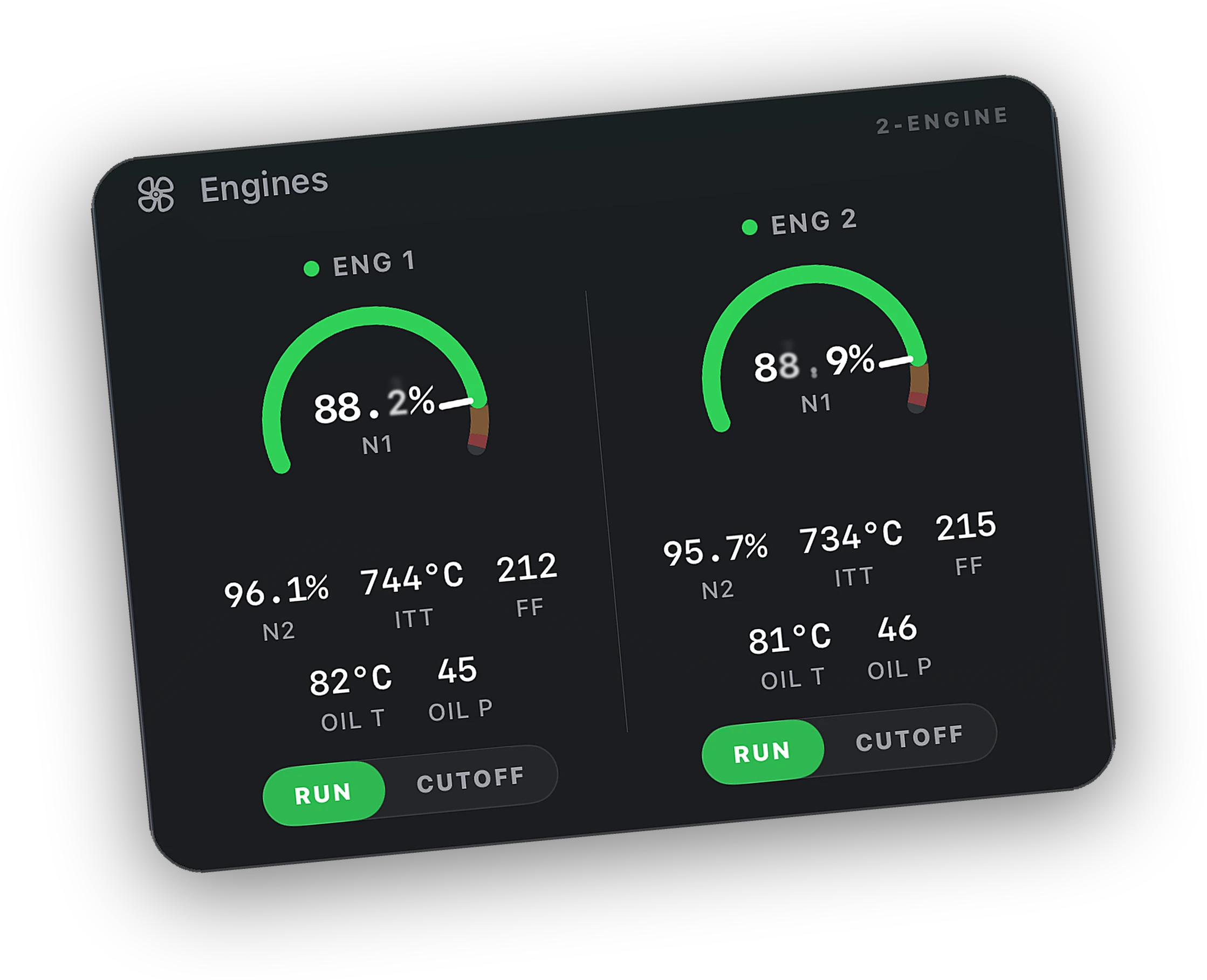 Engine readouts from X-Plane in Cobalt