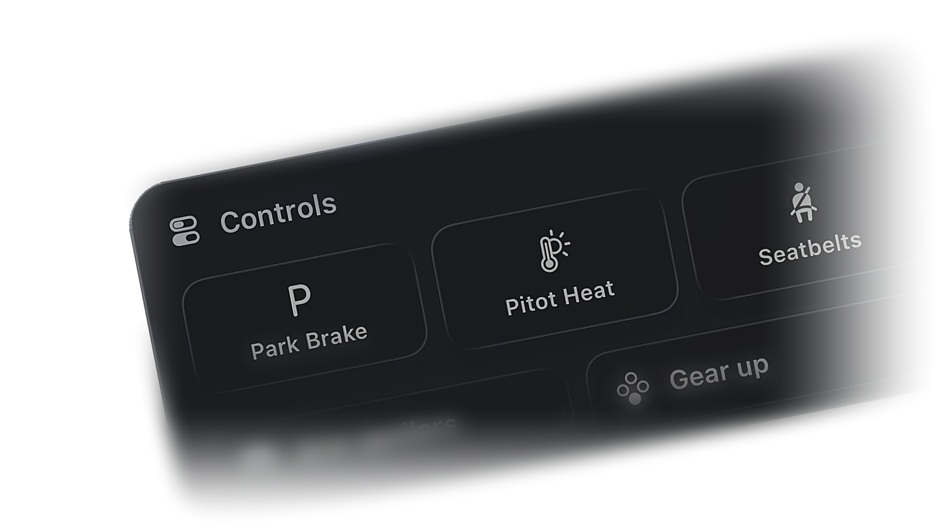 Controls card with park brake, pitot heat, and seatbelts